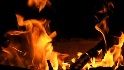 Burning fire. Bonfire. Closeup of flames burning on black background, slow motio Stock Footage 118230995