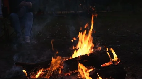 Burning fire. Bonfire. Closeup of flames burning on black background, slow motio Stock Footage 118234238