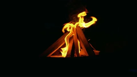 Burning fire. Bonfire. Closeup of flames burning on black background Stock Footage 153799745
