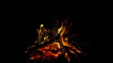 Burning fire on bonfire red-hot charcoals, 8x 240 fps slow motion Stock Footage 86282871