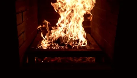 Burning fire in a brick fireplace Stock Footage 68978523