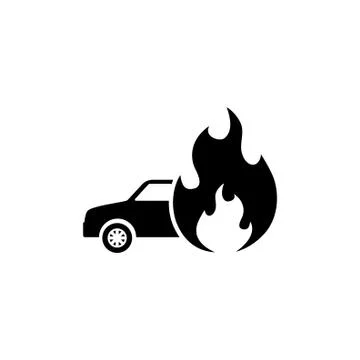 Burning Fire Car Flat Vector Icon Stock Illustration