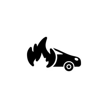 Burning Fire Car Flat Vector Icon Stock Illustration
