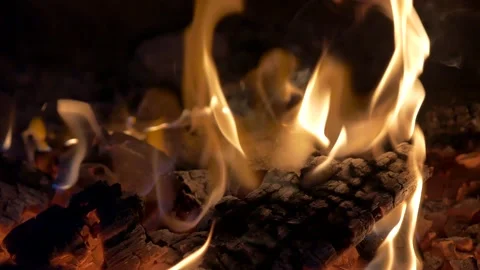 Burning fire, the charred firewood. Stock Footage 137569472