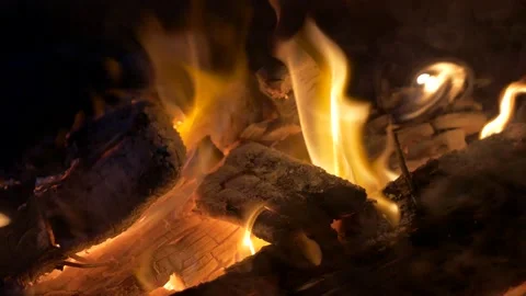 Burning fire, the charred firewood. Stock Footage 137768625