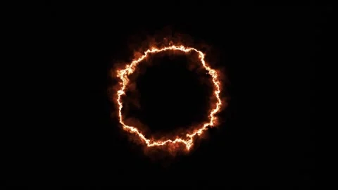 Burning Fire Circle on a Black Background. Animated Fire Ring Overlay. 4K Stock Footage 295409314