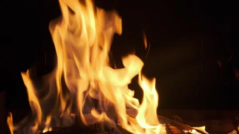 Burning fire. Close up of burning logs in the grill, flames of camping fire Stock Footage 140206596