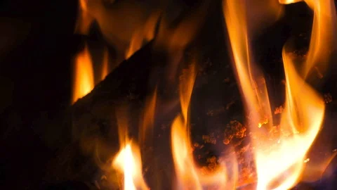Burning fire - Closeup of flames burning at night camp fire - 4K Stock Footage 108986273