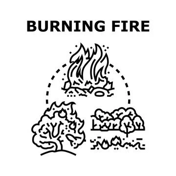 Burning fire danger, forest wildfire, and environment damage Stock Illustration