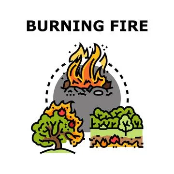 Burning fire danger, forest wildfire, and environment damage Stock Illustration