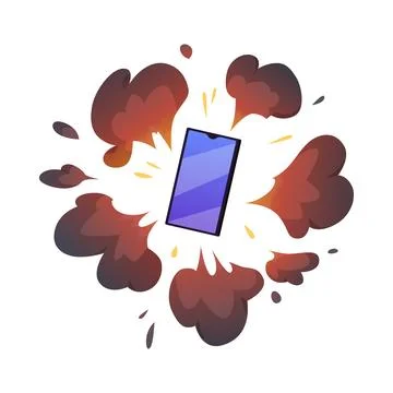 Burning fire electronic device, explosion effect, vector cartoon smartphone Stock Illustration