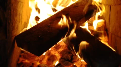 Burning fire in the fireplace in the apartment Stock Footage 213004023