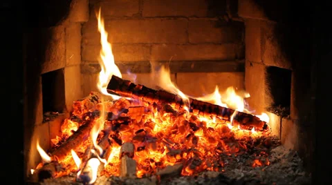 Burning fire in the fireplace Stock Footage 35574952