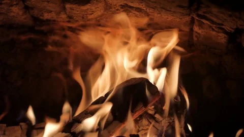 Burning Fire in the Fireplace. Video stock 82924791