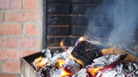 Burning Fire In The Fireplace Stock Footage 125875590