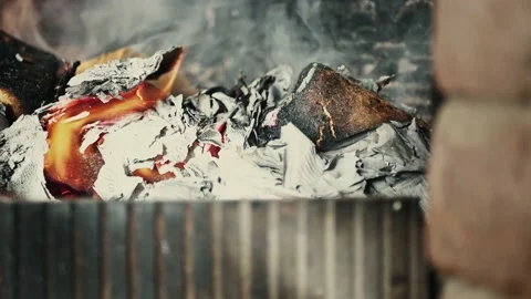 Burning Fire In The Fireplace Stock Footage 130874136