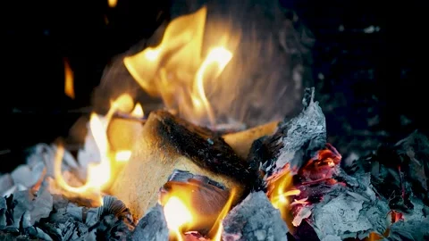 Burning Fire In The Fireplace Stock Footage 130875196