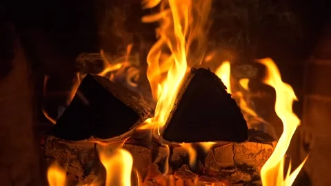 Burning fire in the fireplace. Stock Footage 144988019