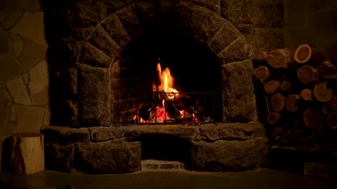 Burning Fire In The Fireplace Stock Footage 147912587
