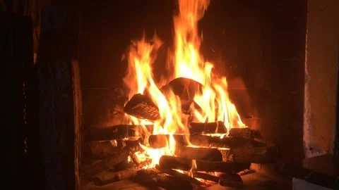 BURNING FIRE IN THE FIREPLACE Stock Footage 148854094