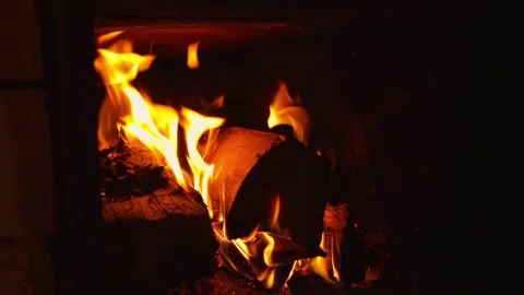 Burning fire in the fireplace Stock Footage 205121177