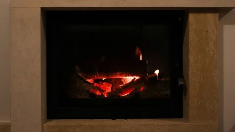 Burning fire in the fireplace HD timelapse Video stock 84787032