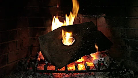 Burning Fire In The Fireplace. No Audio Stock Footage 138570150