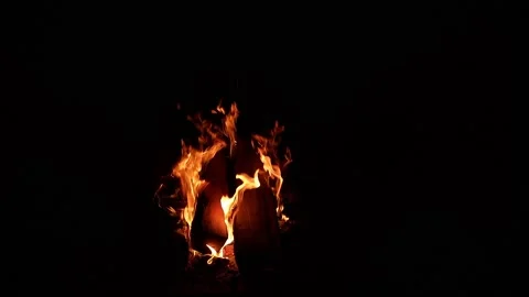 Burning fire in the fireplace. Slow motion. Black background. Stock Footage 223394575
