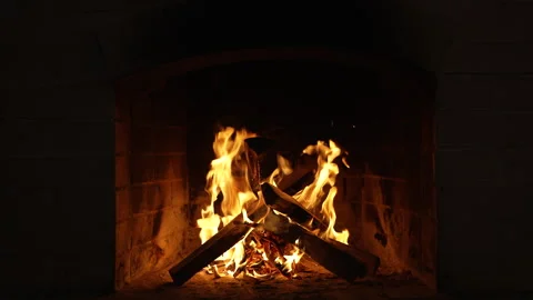 Burning Fire In The Fireplace. Slow Motion. A Looping Clip of a Fireplace with Video stock 255927678