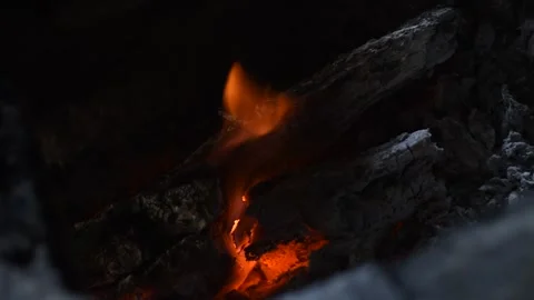 Burning fire, firewood coal closeup in the fireplace Stock Footage 142306153