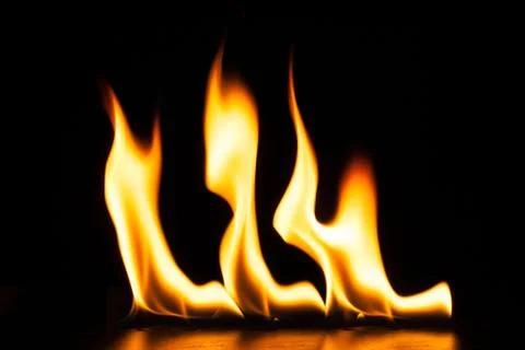 Burning fire flame on black background Stock Photos
