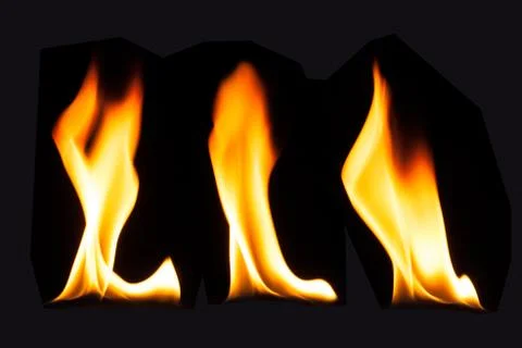 Burning fire flame on black background Stock Photos
