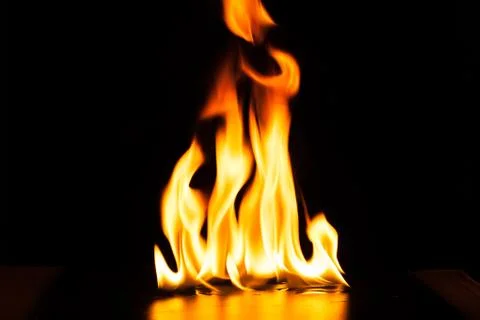 Burning fire flame on black background Stock Photos