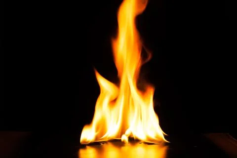 Burning fire flame on black background Stock Photos