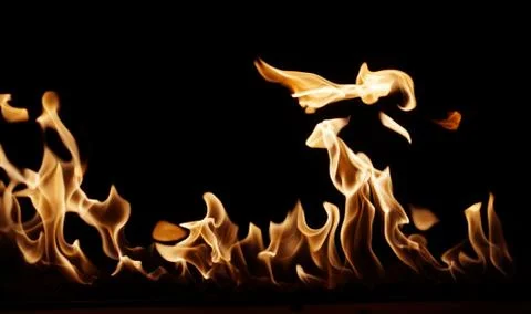 Burning fire flame on the black background Stock Photos