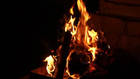 Burning fire flame in grill at night Stock Footage 317841979