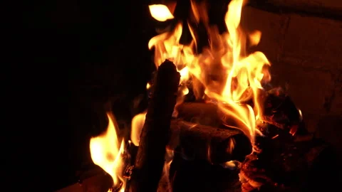 Burning fire flame in grill at night Stock Footage 318217637