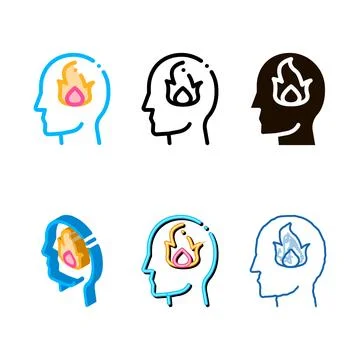 Burning fire flame in man variations silhouette mind vector Stock Illustration