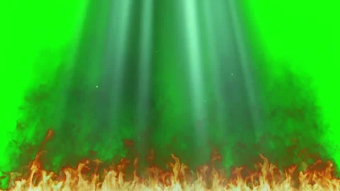 Burning fire flames with bright light rays against a green screen background Stock Footage 339123535