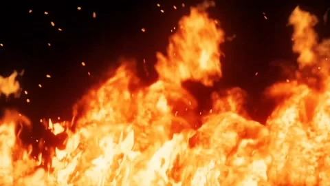 Burning Fire Flames with Embers on Black Background for Video Overlay Video stock 274455021