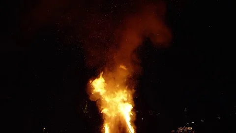 Burning Fire Flames at Night in slow motion Video stock 70902638
