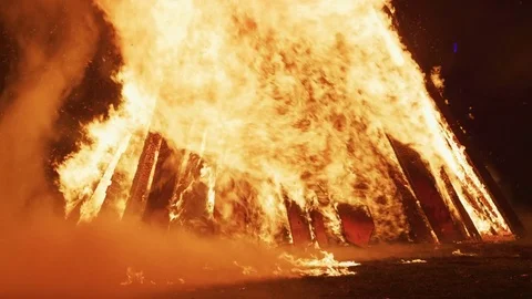 Burning Fire Flames at Night in slow motion Stock Footage 83996841