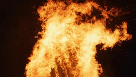 Burning Fire Flames at Night in slow motion - 6k Stock Footage 98337805