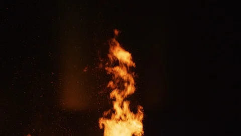 Burning Fire Flames at Night in slow motion - 6k Stock Footage 98338934
