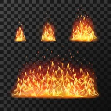 Burning fire flames or hot flaming blaze fireball. Blazing fires isolated v.. Stock Illustration