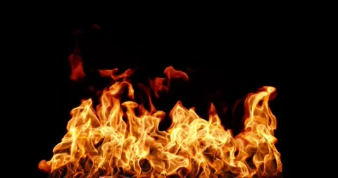 Burning fire flames realistic isolated on black backgrounds Vídeos de archivo 328214144