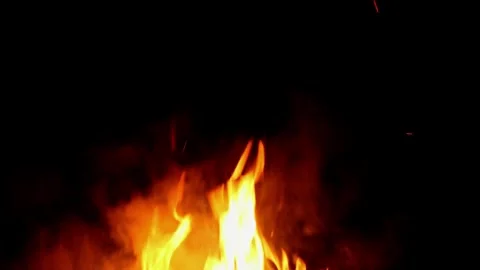Burning fire flames rising in darkness night scene Видео 316558069