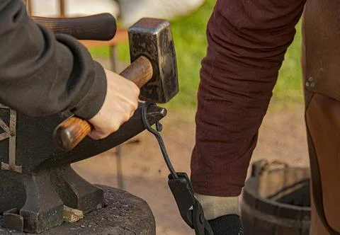 A burning fire in a forge for forging iron products. Stock Photos