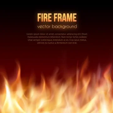 Burning fire frame. Vector Fiery Background Illustrazione stock