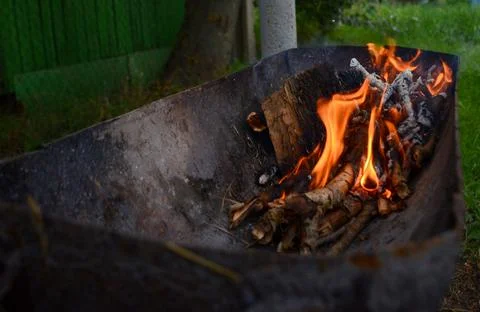 Burning fire in the grill Foto stock